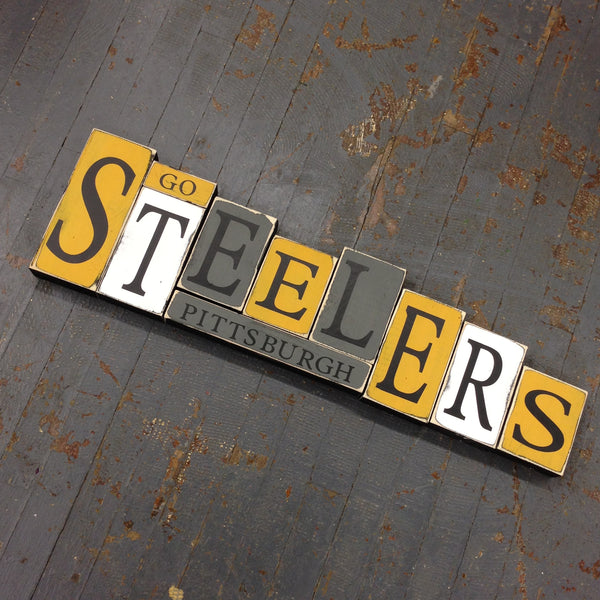 Hand Crafted Wood Word Block Set Football NFL Pittsburgh Steelers Decoration