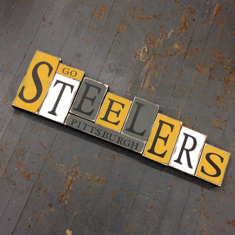 Hand Crafted Wood Word Block Set Football NFL Pittsburgh Steelers Decoration