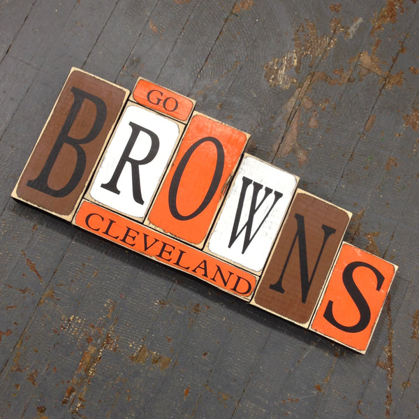 Hand Crafted Wood Word Block Set Football NFL Cleveland Browns Decoration