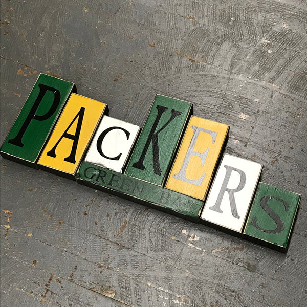 Hand Crafted Wood Word Block Set Football NFL Green Bay Packers Decoration