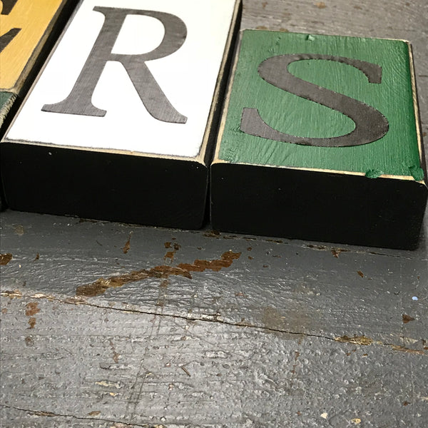 Hand Crafted Wood Word Block Set Football NFL Green Bay Packers Decoration