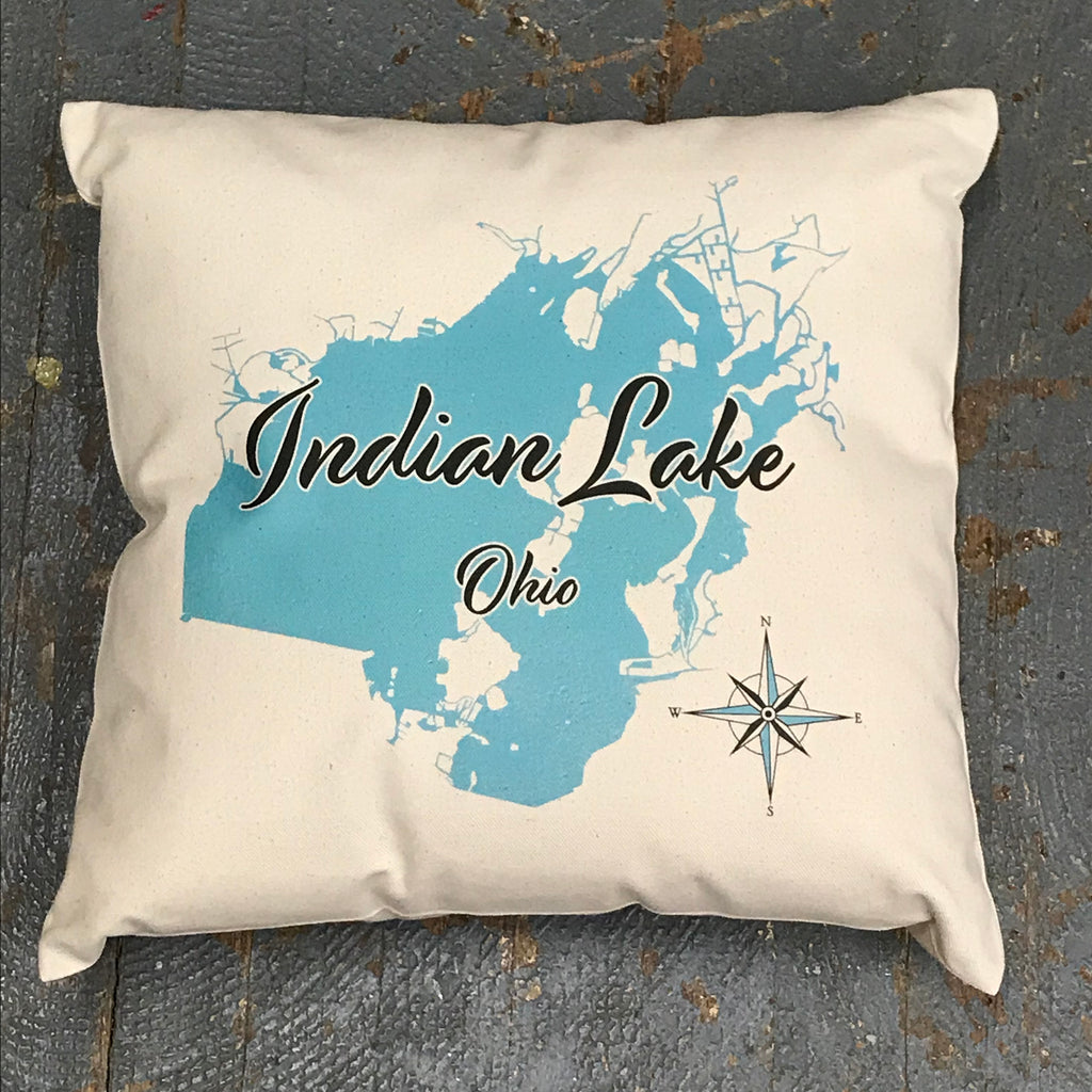 Pillow Cover Map Indian Lake Logan County Ohio Nautical Theme 