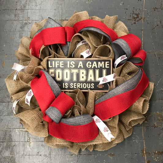 Burlap and Ribbon Ohio State Football Wreath Door Hanger