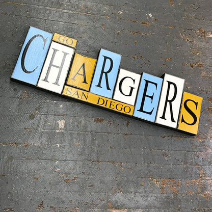 Hand Crafted Wood Word Block Set Football NFL San Diego Chargers Decoration