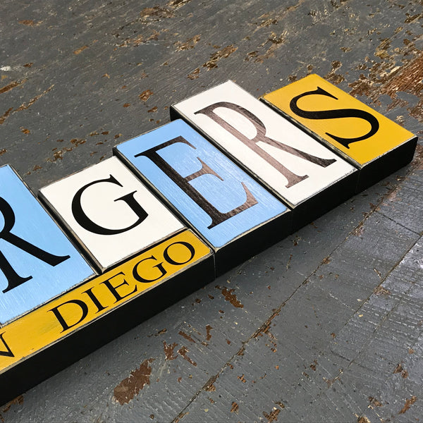 Hand Crafted Wood Word Block Set Football NFL San Diego Chargers Decoration