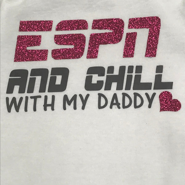 ESPN and Chill Glitter Personalized Onesie Bodysuit One Piece Newborn Infant Toddler Outfit