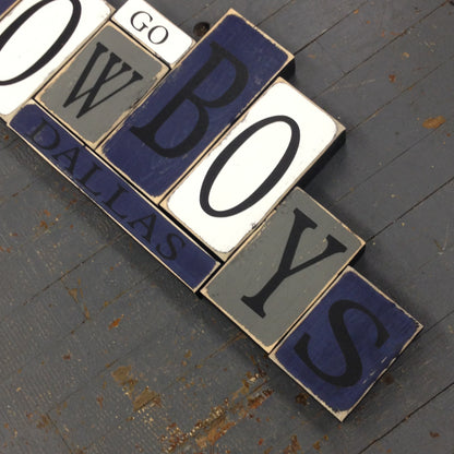 Hand Crafted Wood Word Block Set Football NFL Dallas Cowboys Decoration