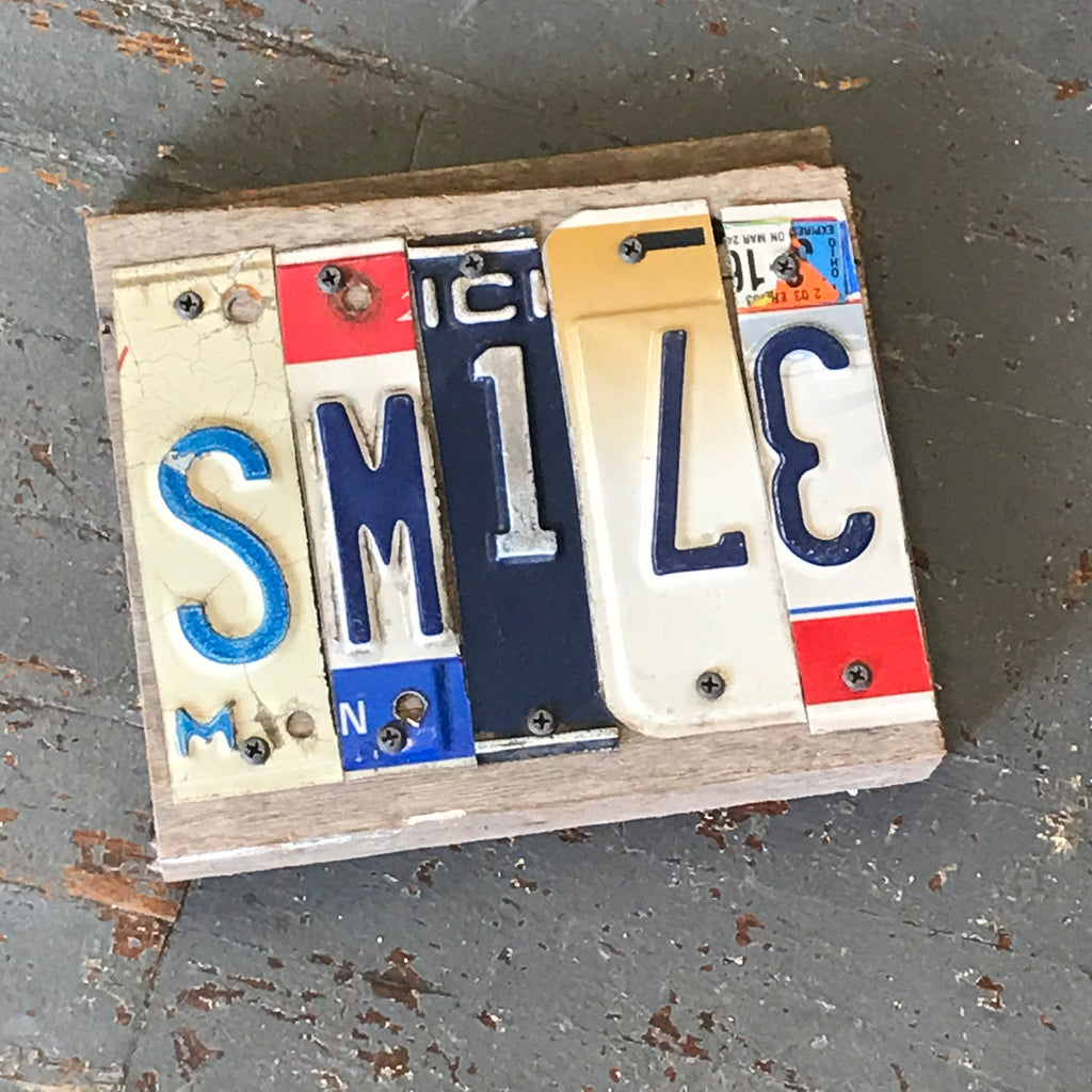 Rustic Repurposed License Plate Block Word Wall Art Smile