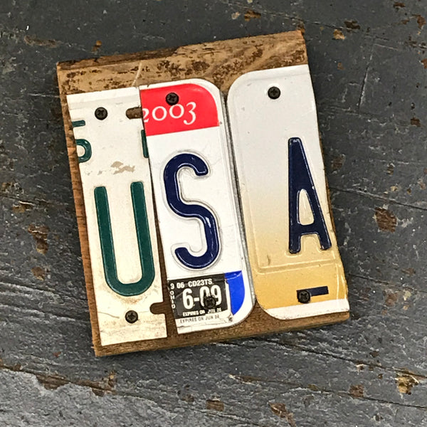 Rustic Repurposed License Plate Block Word Wall Art USA