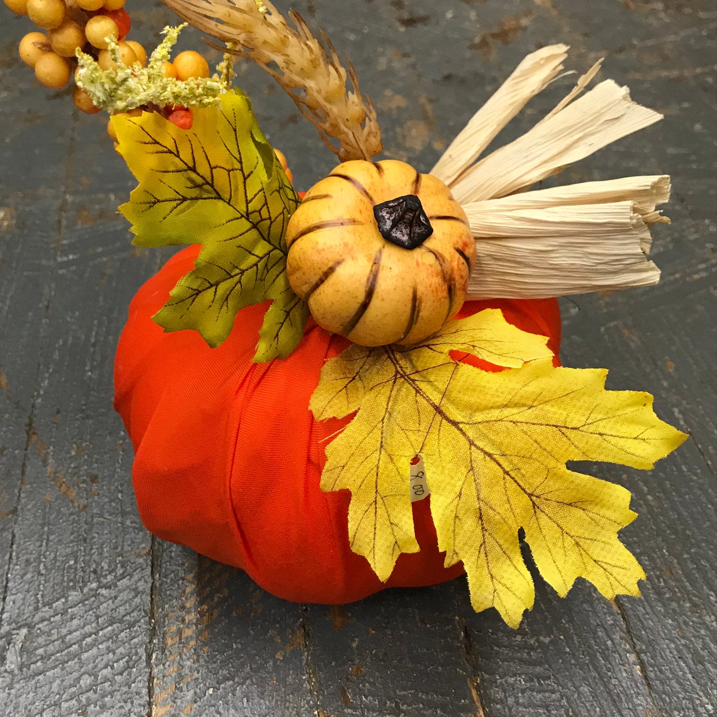 Fall Autumn Fabric Pumpkin Decoration Orange Leaf Detail