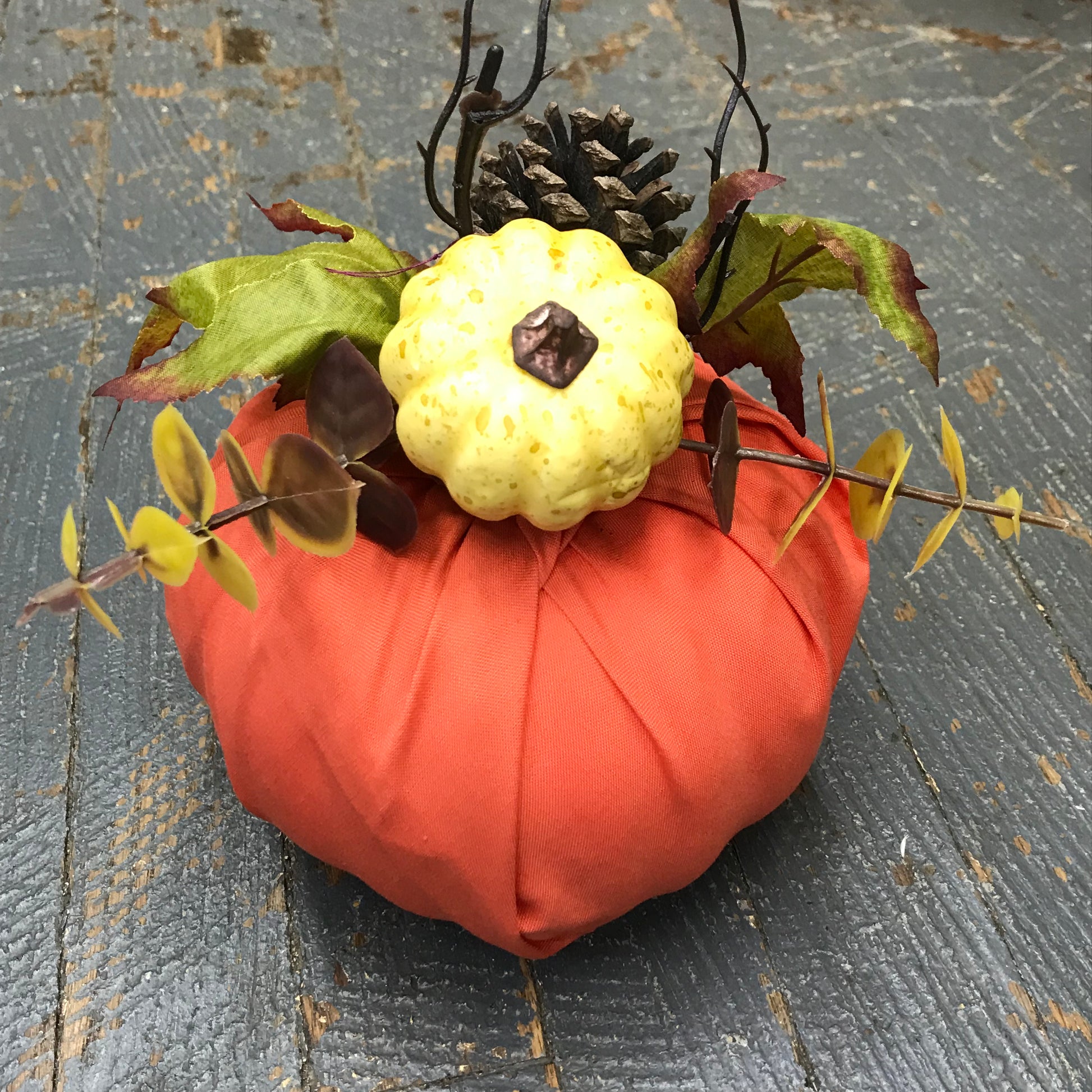 Fall Autumn Fabric Pumpkin Decoration Orange Pine Cone Detail