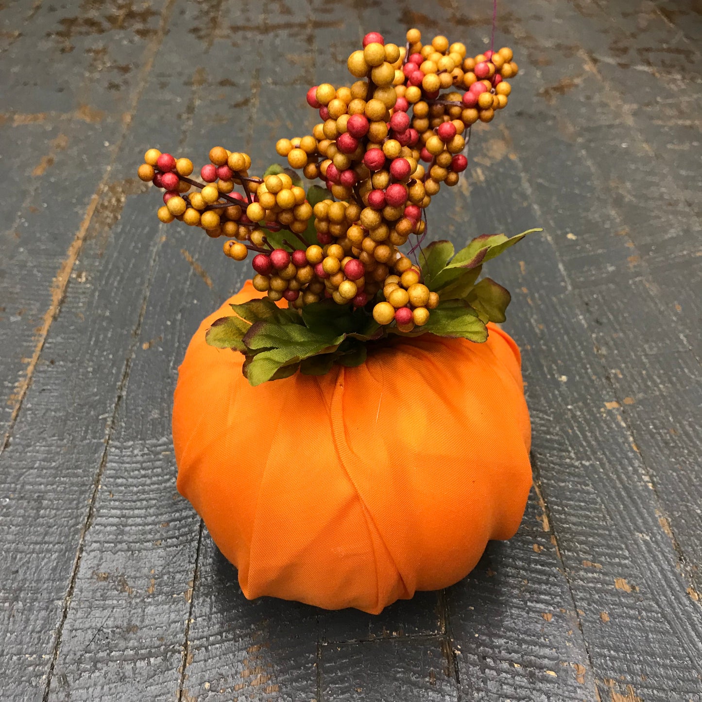 Fall Autumn Fabric Pumpkin Decoration Orange Berry Detail