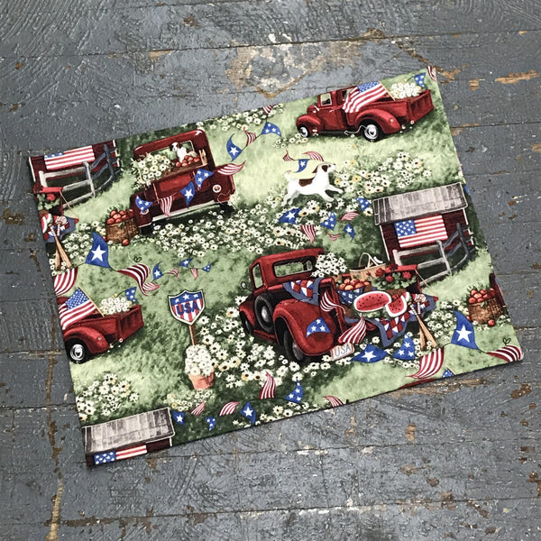 Reversible Handmade Fabric Cloth 4pc Placemat Set Red Pick Up Truck Summertime Watermelon Front