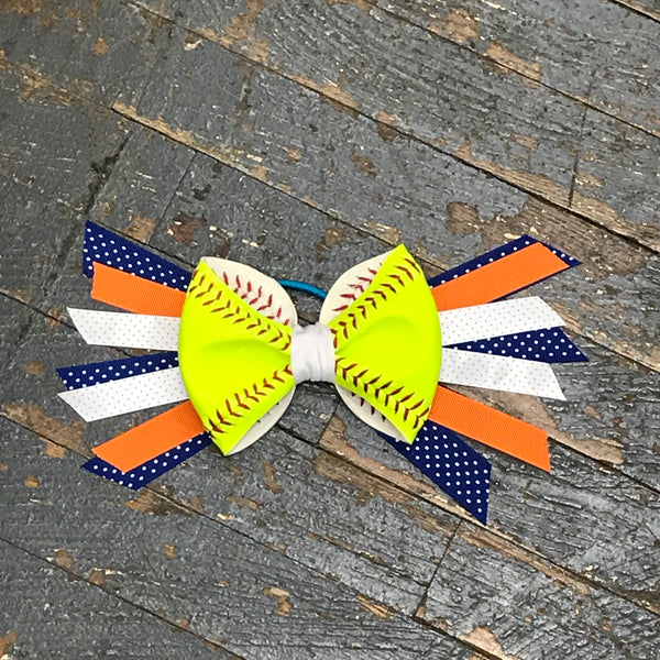 Handmade Softball Pony Tail Hair Band Bows with Stitching Assorted Colors Blue Orange