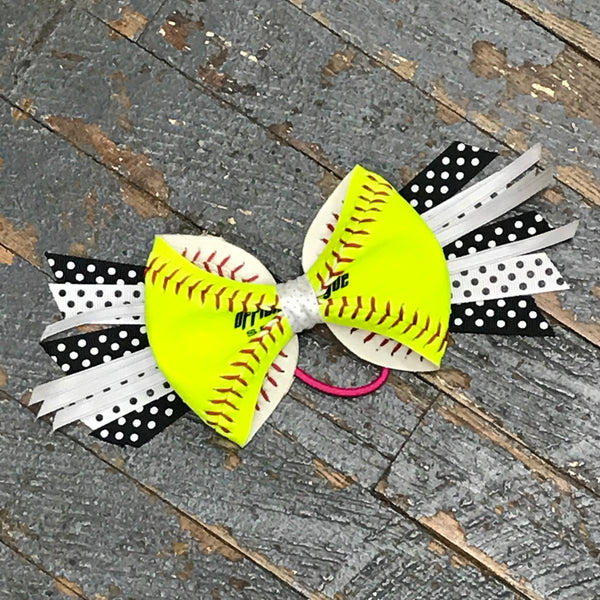 Handmade Softball Pony Tail Hair Band Bows with Stitching Assorted Colors Black Grey