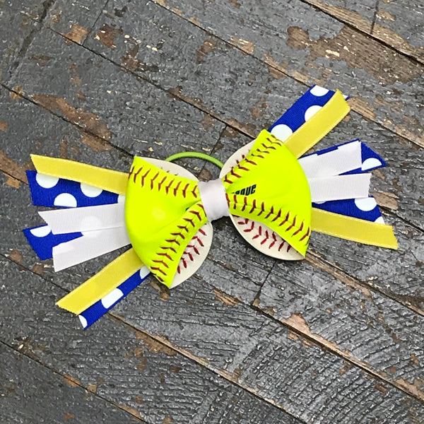 Handmade Softball Pony Tail Hair Band Bows with Stitching Assorted Colors Blue Yellow
