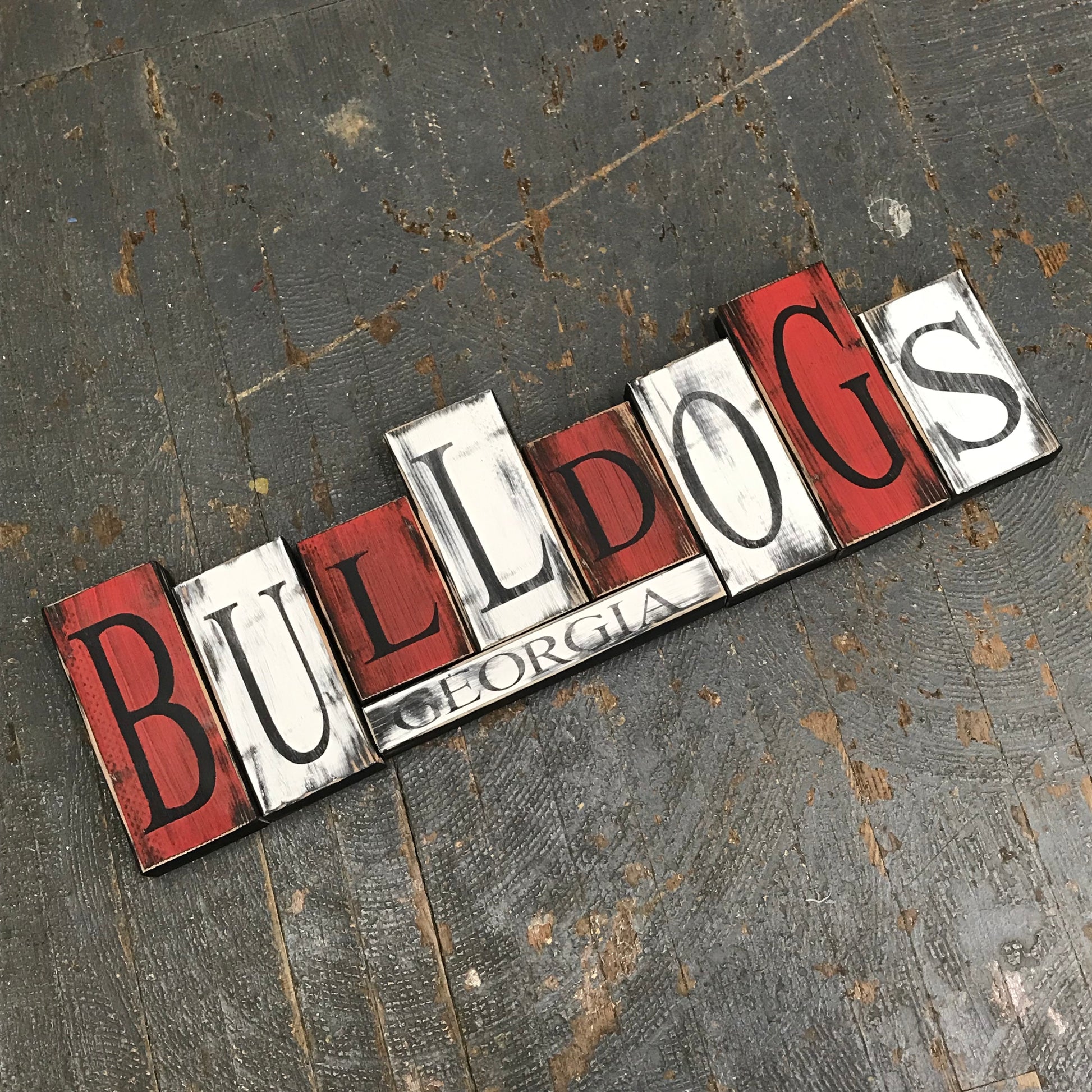 Hand Crafted Wood Word Block Set Football College Georgia Bulldogs Decoration 