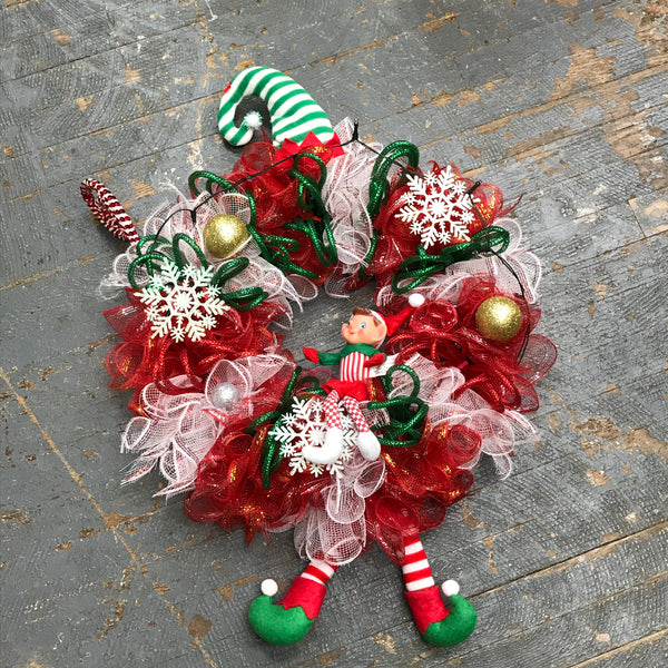 Elf Christmas Holiday Lighted Wreath Door Hanger 