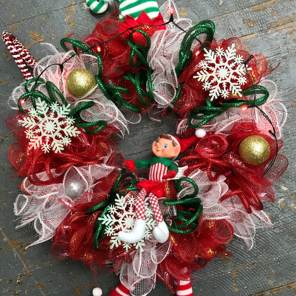 Elf Christmas Holiday Lighted Wreath Door Hanger 