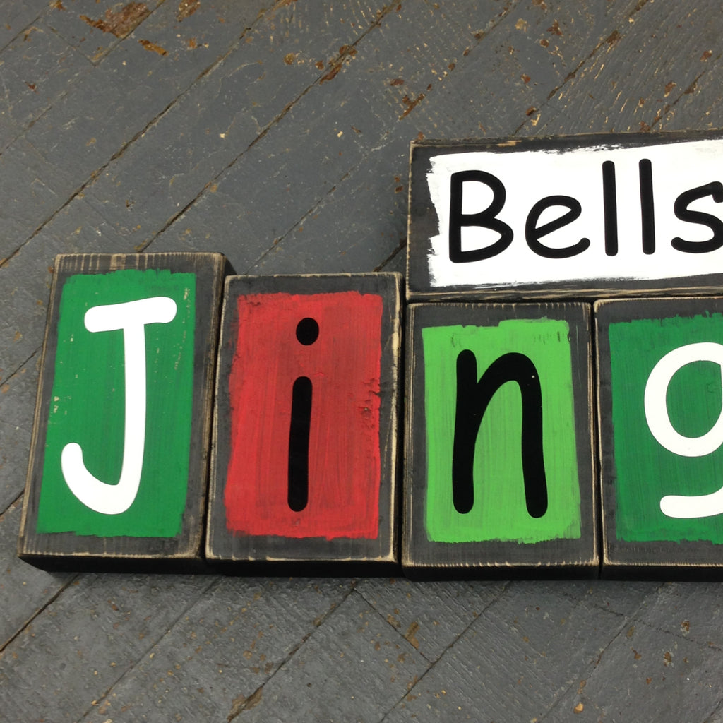 Hand Crafted Wood Word Block Two Sided Give Thanks Jingle Bells Decora