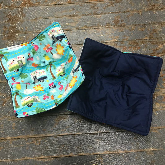 Handmade Fabric Cloth Microwave Bowl Coozie Hot Cold Pad Holder Pink Flamingo Retro Camper