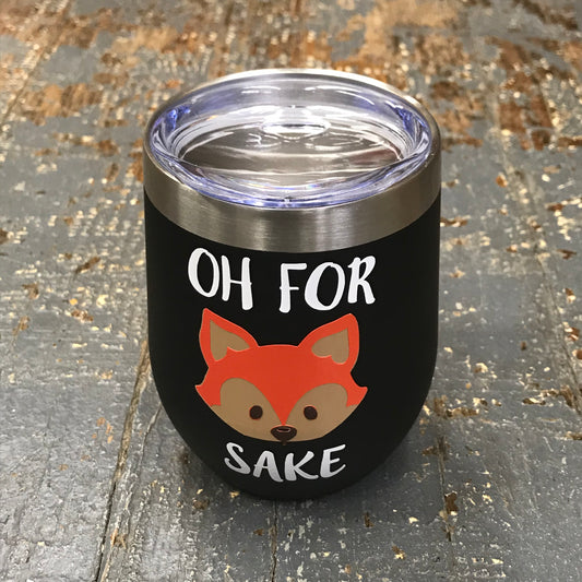 Oh For Fox Sake Emoji Fox Stainless Steel 12oz Stemless Wine Beverage Drink Travel Tumbler Black