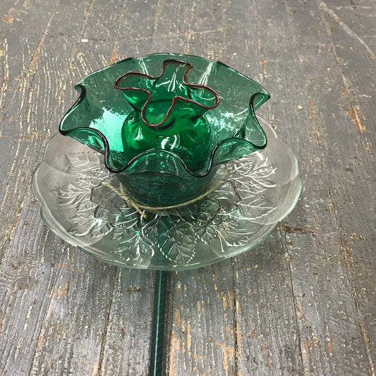 Depression Glass Garden Flower Medium Clear Green Opaque