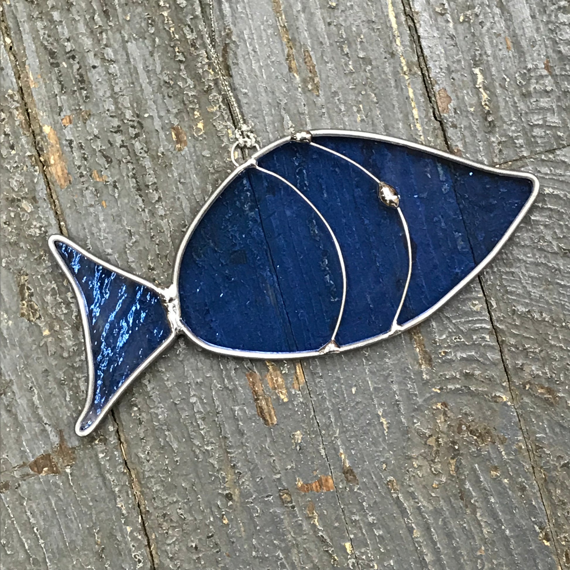 Stained Glass Sun Catcher Ornament Blue Fish