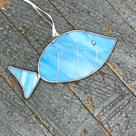 Stained Glass Sun Catcher Ornament Sky Blue Fish