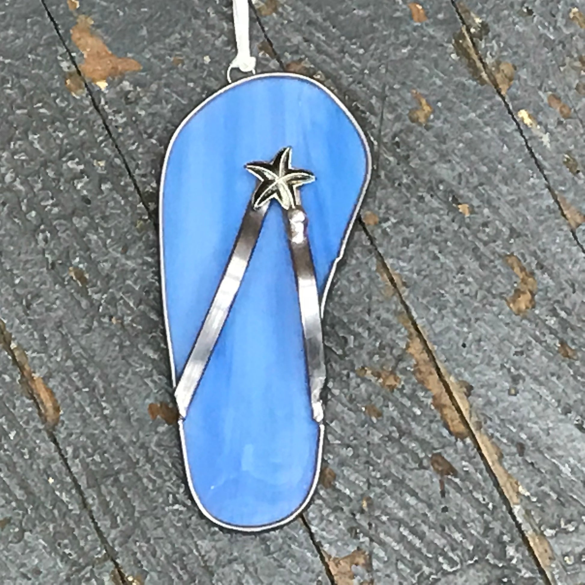 Stained Glass Sun Catcher Ornament Blue Flip Flop Sandal