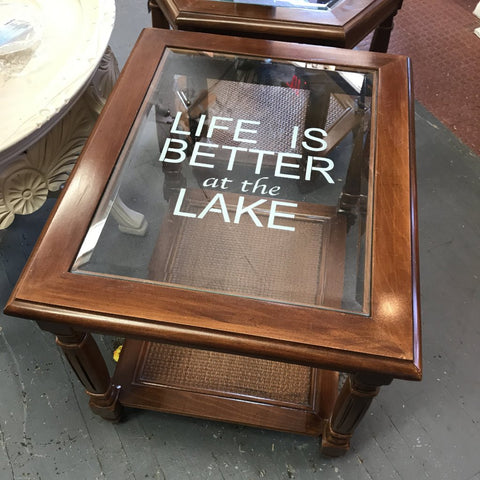 Solid Wood Rectangle Glass Top Side End Table