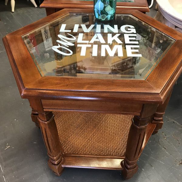 Solid Wood Round Glass Top Side End Table