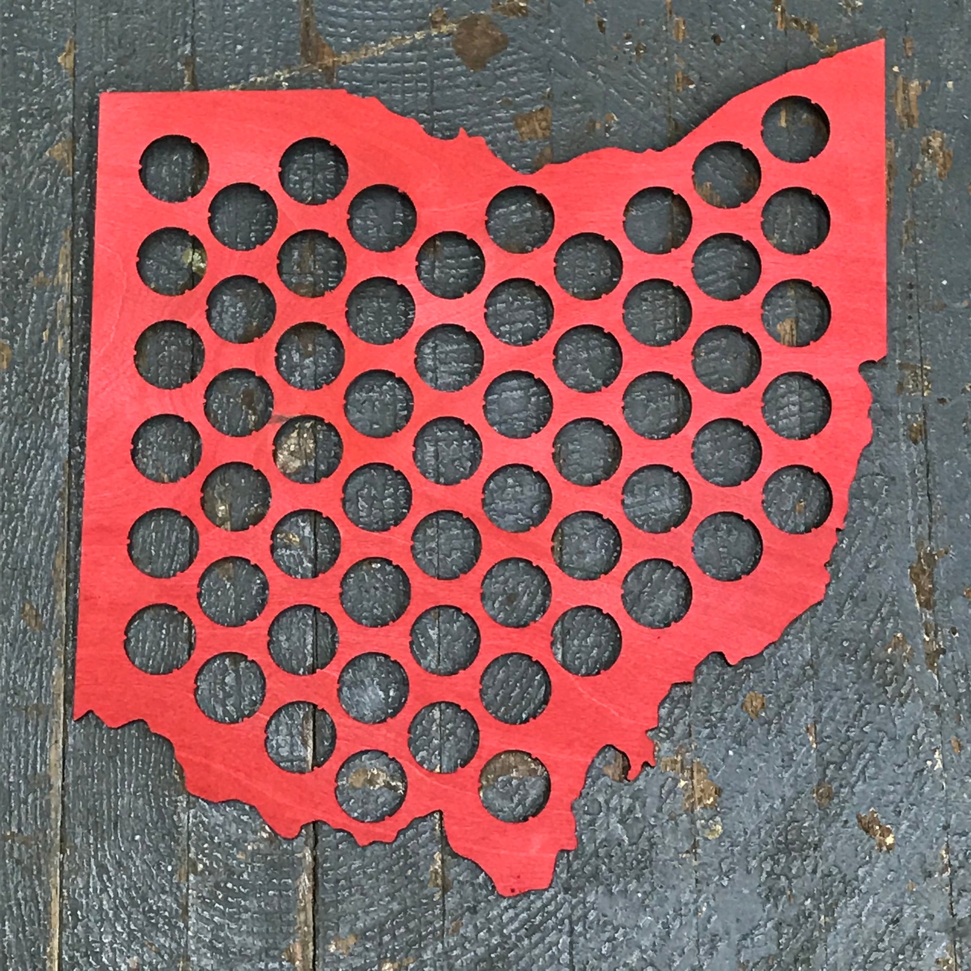 Bottle Cap Holder State of Ohio Red