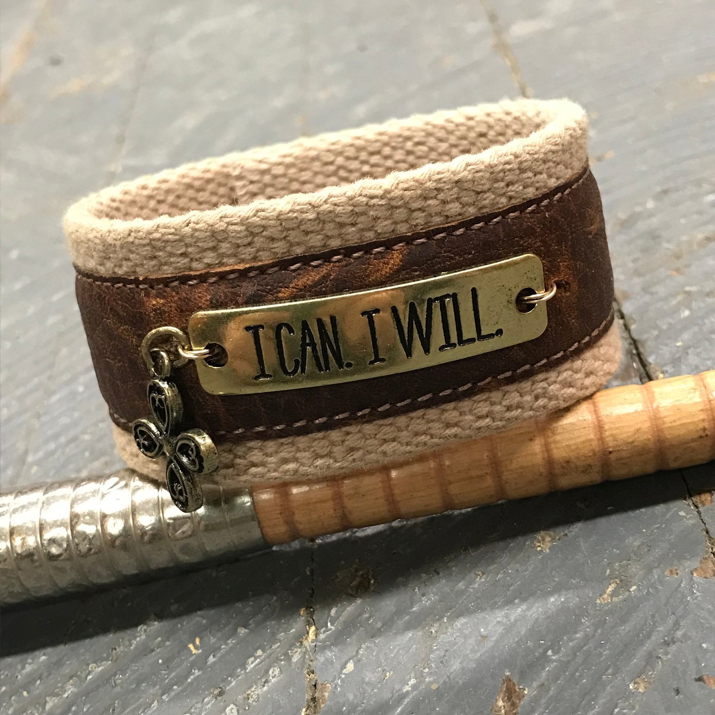 Brown Leather Belt I Can I Will Snap Bracelet