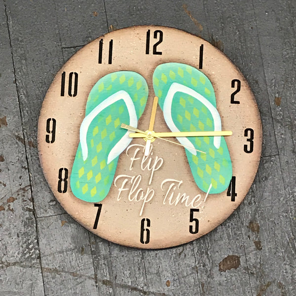 9" Round Nautical Wooden Flip Flop Clock Painted TheDepot.LakeviewOhio