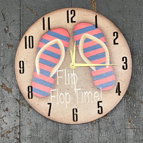 9" Round Nautical Wooden Flip Flop Clock Painted