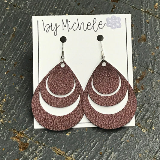 Metallic Mulberry Faux Leather Teardrop Fishhook Dangle Earring Set