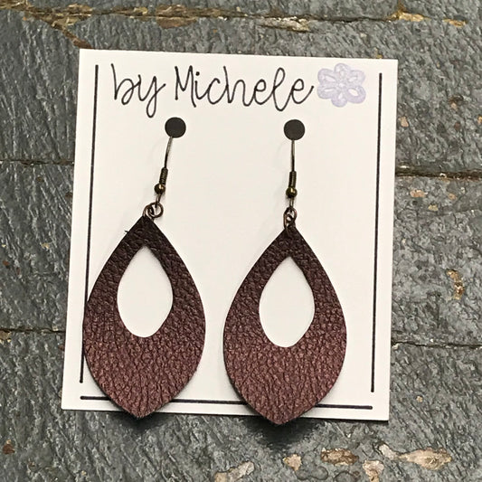 Mulberry Metallic Faux Leather Teardrop Fishhook Dangle Earring Set