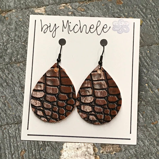 Cobble Brown Leather Faux Leather Solid Teardrop Fishhook Dangle Earring Set