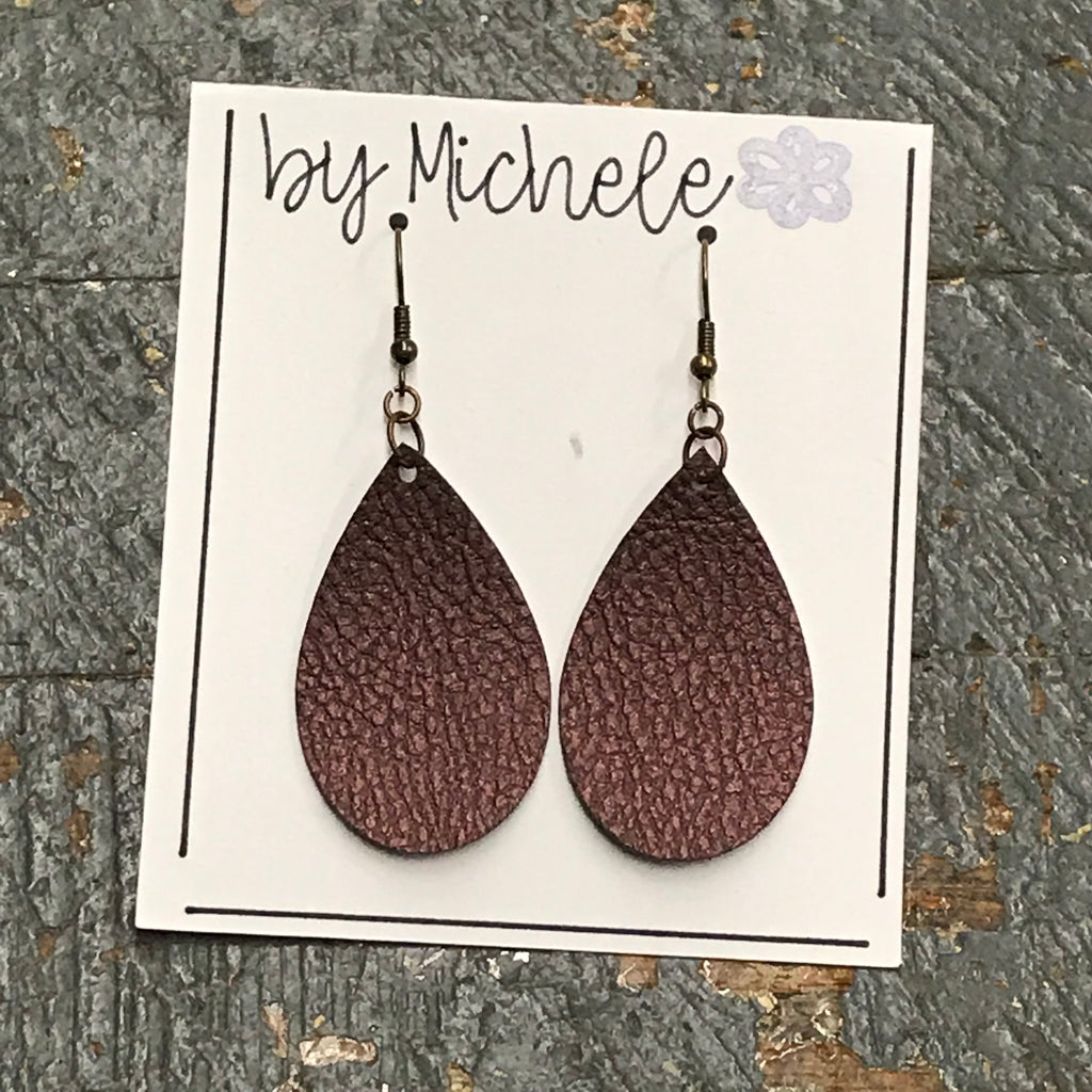Mulberry Metallic Faux Leather Solid Teardrop Fishhook Dangle Earring Set