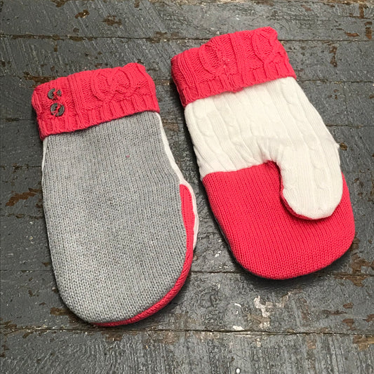 Upcycled Sweater Fleece Lined Mittens Pink Grey White