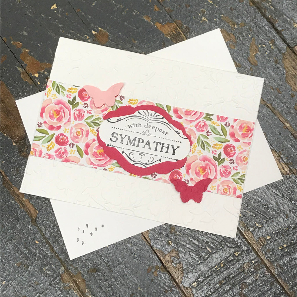 With Deepest Sympathy Pink Butterfly Rose Handmade Stampin Up Greeting Card with Envelope
