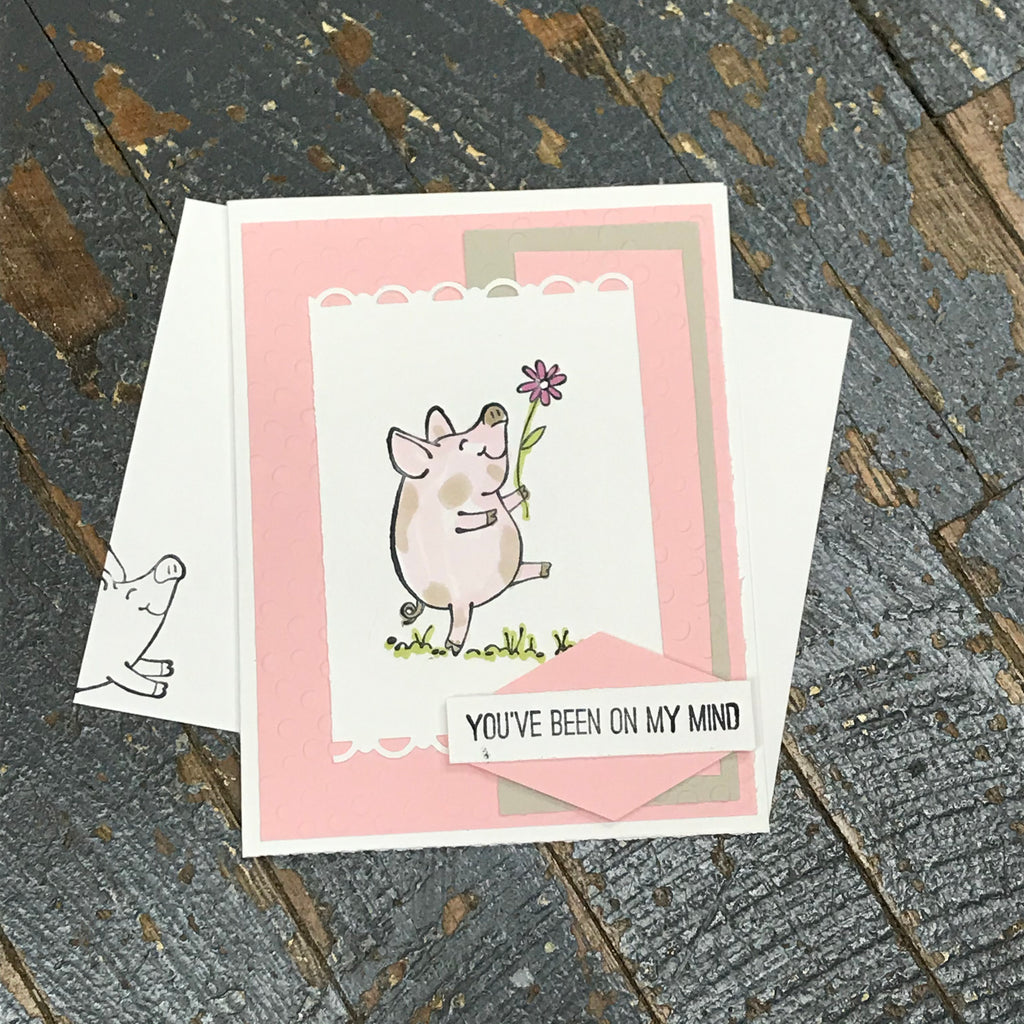 You've Been On My Mind Farm Pig Handmade Stampin Up Greeting Card with Envelope