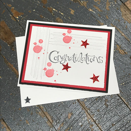 Congratulations Red Splotch Star Handmade Stampin Up Greeting Card with Envelope