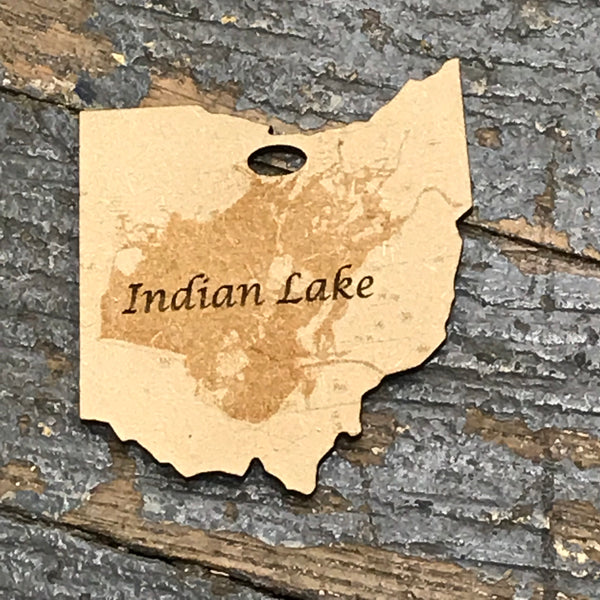 Indian Lake Ohio Map Wood Engraved Holiday Christmas Tree Ornament Key Chain