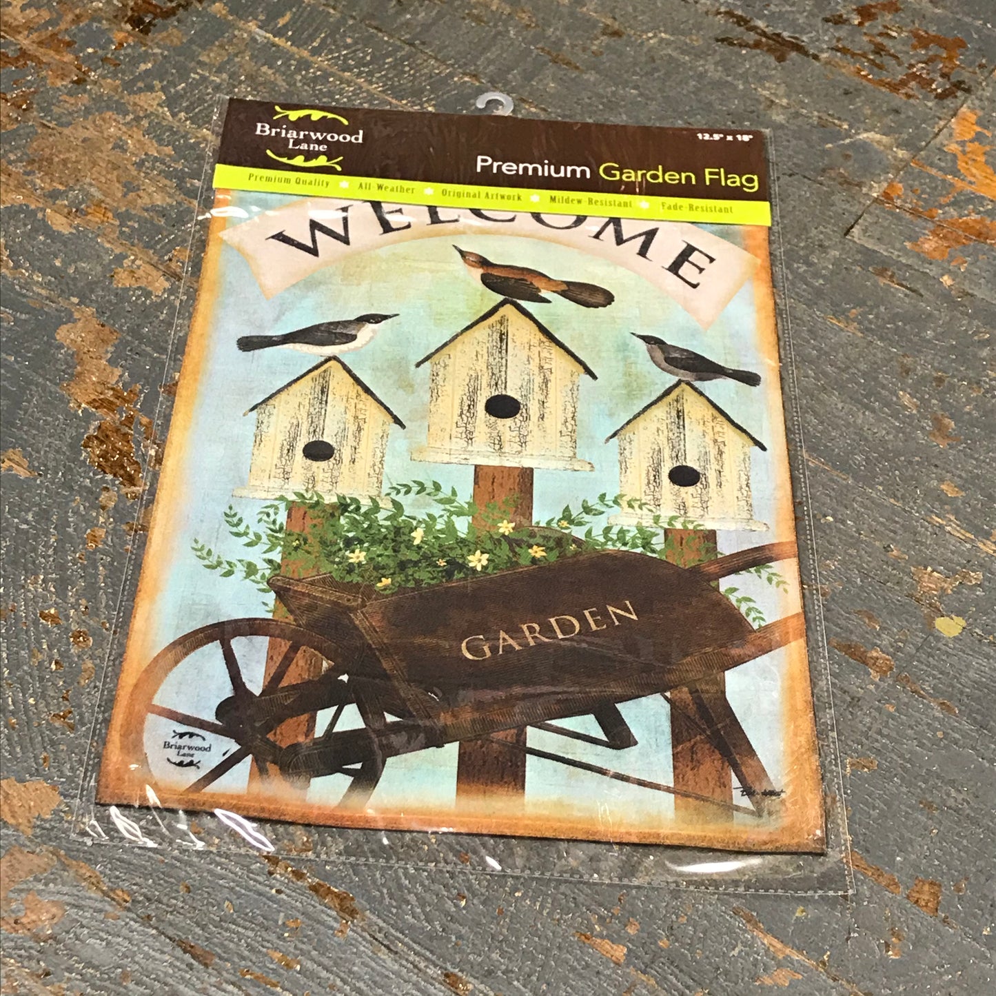 Wheelbarrow Welcome Birdhouse Flower Garden Flag