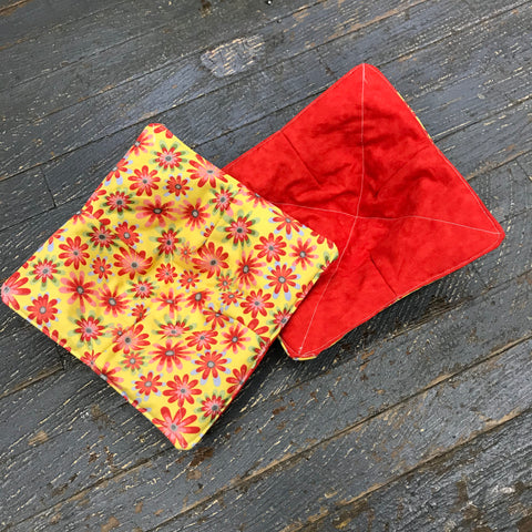 Handmade Fabric Cloth Microwave Bowl Coozie Hot Cold Pad Holder Yellow Red Orange Flower