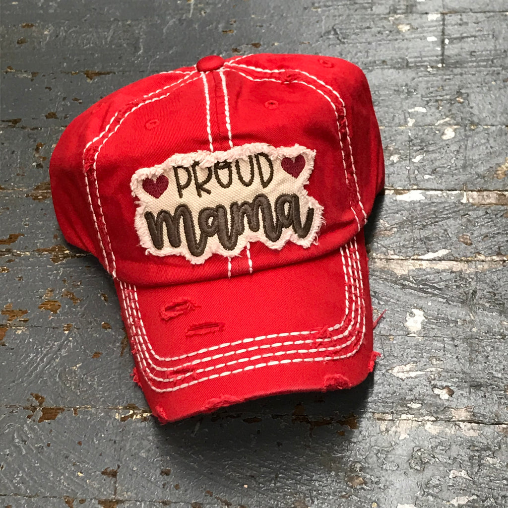 Proud Mama Hat Red Embroidered Ball Cap