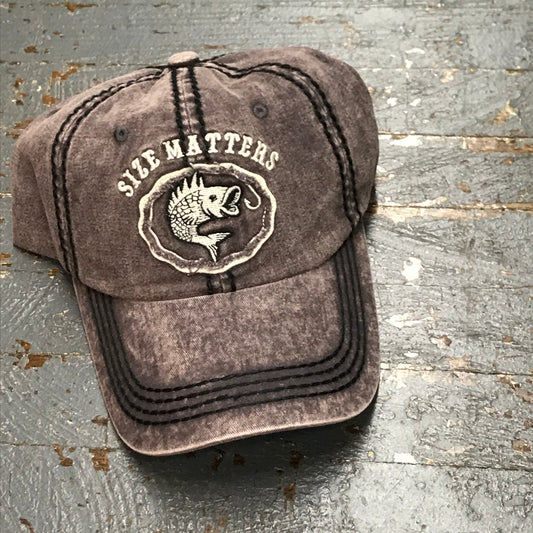 Size Matters Fishing Hat Faded Grey Embroidered Ball Cap