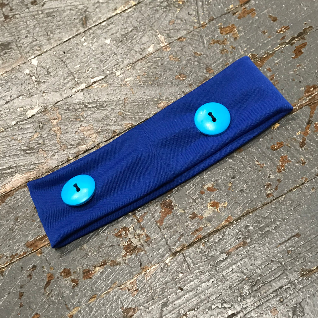 Knit Headband Button Face Mask Holder Blue